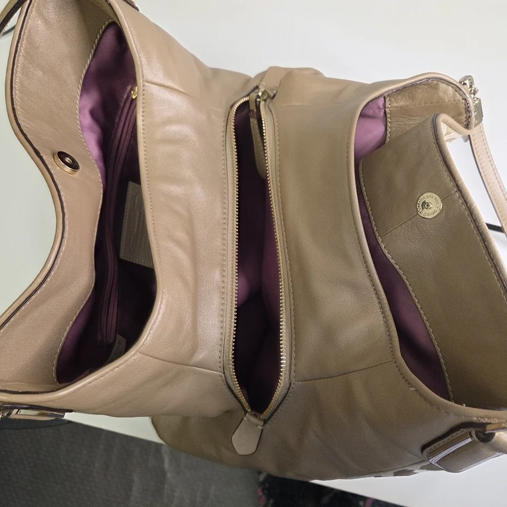 Coach Madison Phoebe Op Art Gold Sateen Purple Interior Shoulder Bag 26448